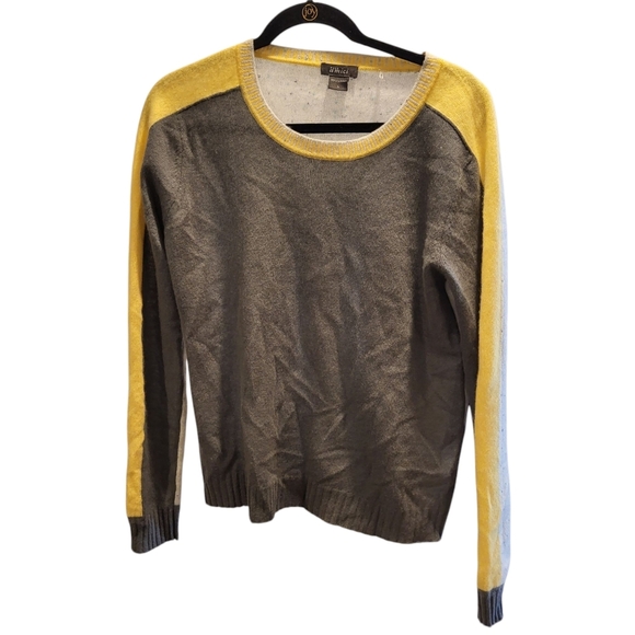 Pure Amici 100% Soft Cashmere Yellow & Gray Essential Pullover Sweater Size LG - Picture 1 of 6